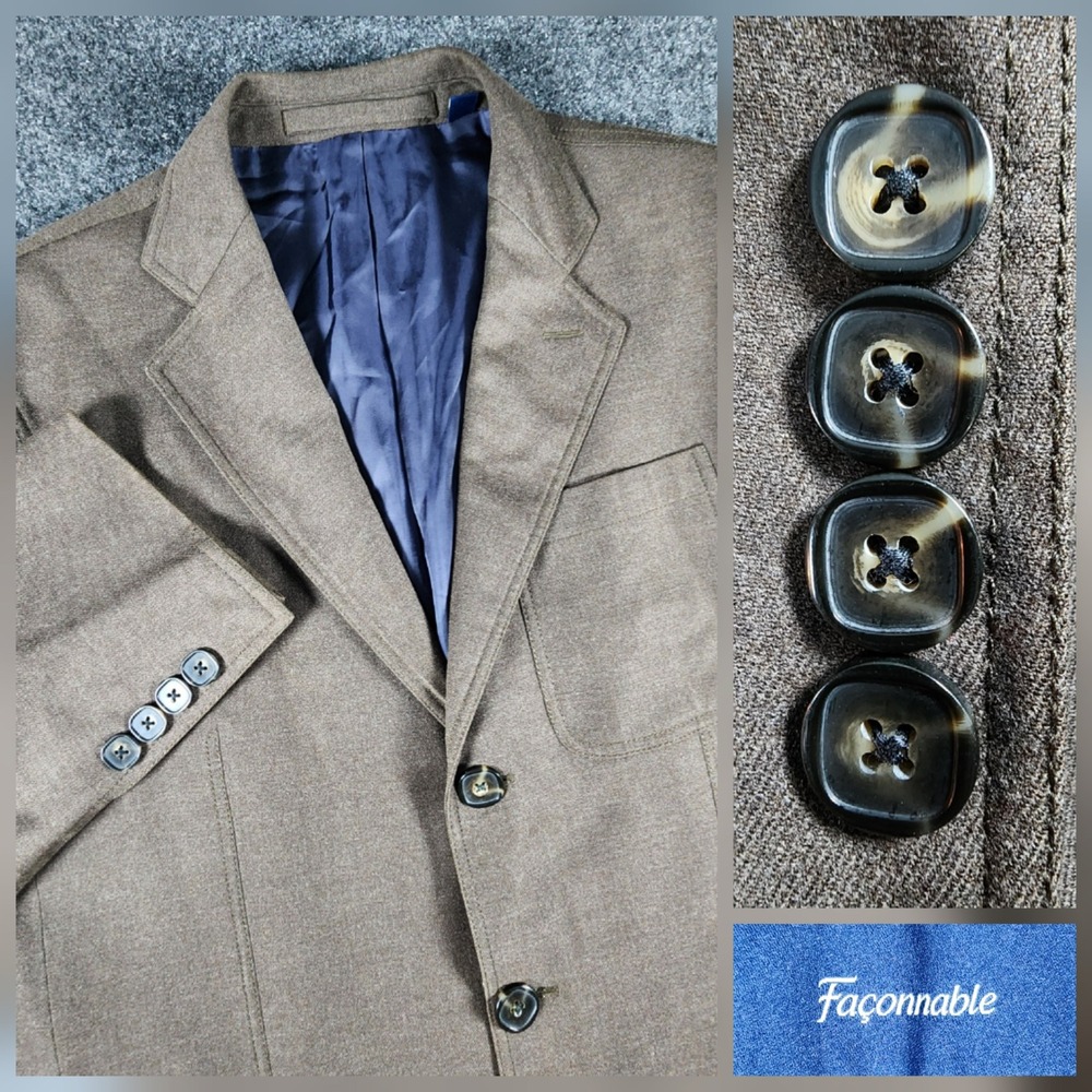 Faconnable Blazer Men Size M‎ Brown Wool Blend 3-Button Patch Pocket Sport Coat